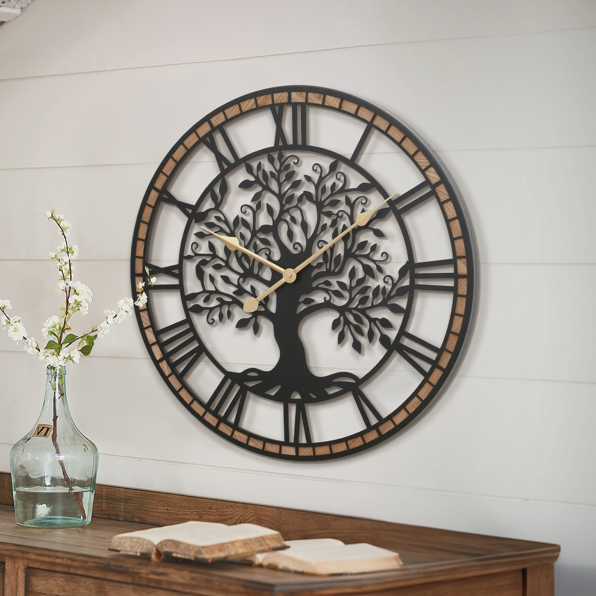 Tree of Life Metal Old Mantelpiece Clocks beautifully complementing a vintage-inspired bedroom decor